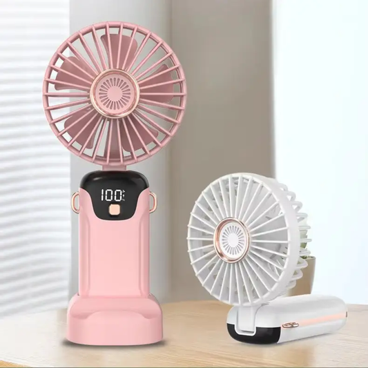 Mini Cute Rechargeable Handheld Fan with Integrated Mobile Stand Base – Premium Single-Speed Portable Desktop Fan