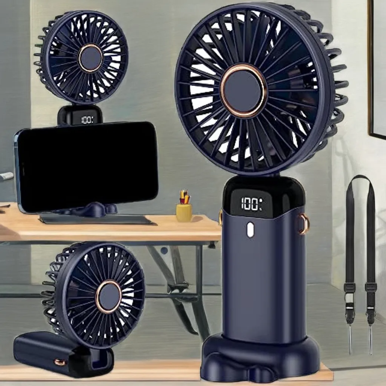 Mini Cute Rechargeable Handheld Fan with Integrated Mobile Stand Base – Premium Single-Speed Portable Desktop Fan